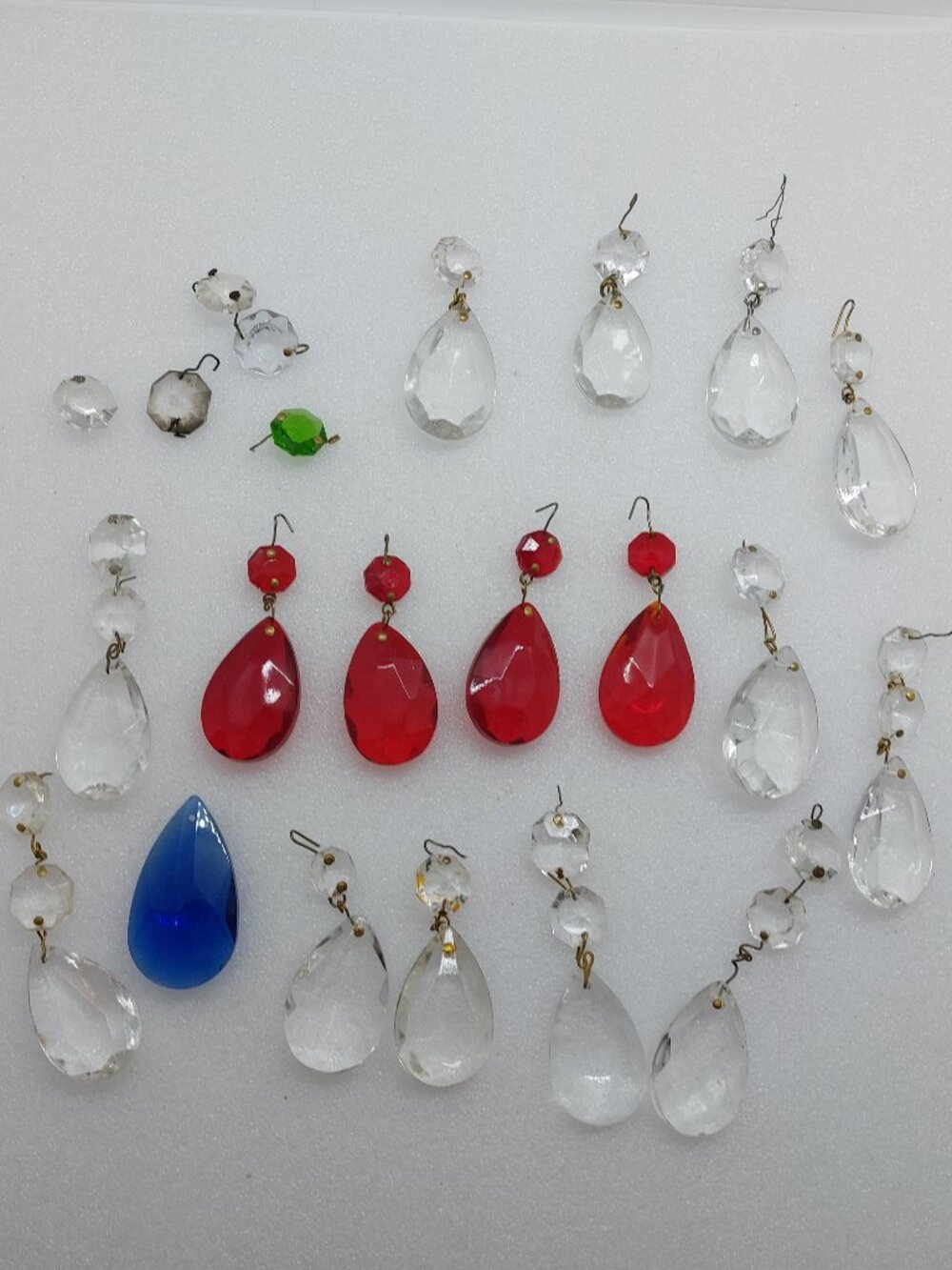 Vintage Chandelier Clear Red & Blue Crystal Prisms Teardrop Shape Crystal